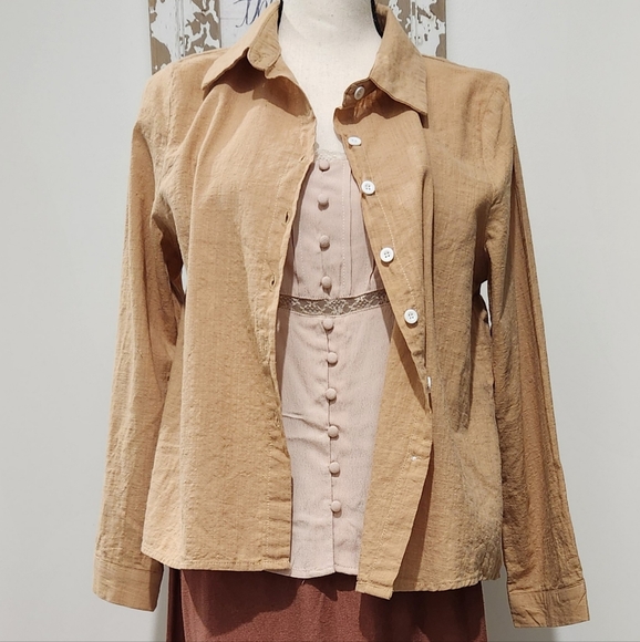 Linen blend shirt/jacket sz med beige - Picture 5 of 6
